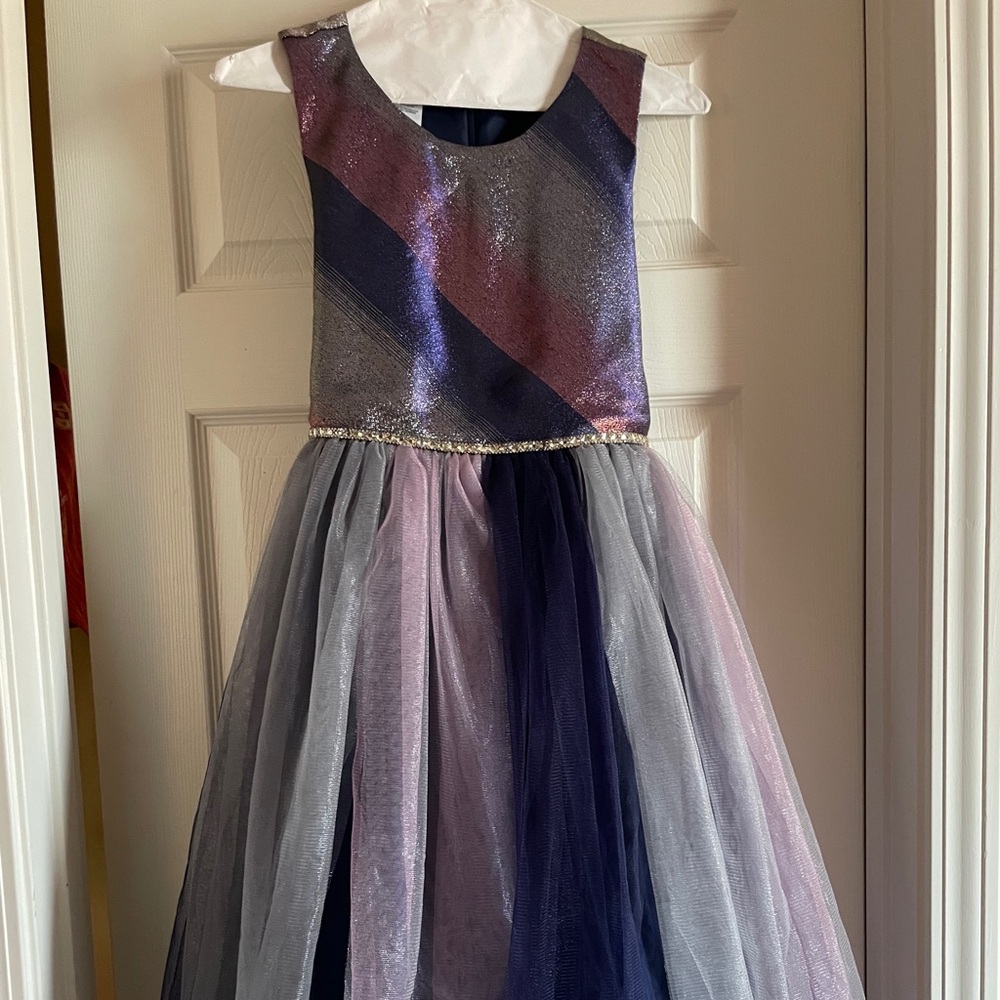 Size 16 -Big Girls Navy, Silver, and Light Pink Sparkle Tulle Dress.